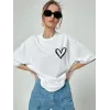 Bisiklet Yaka Baskılı Oversize T-Shirt - Beyaz - 101466 Bisiklet Yaka Baskılı Oversize T-Shirt - Beyaz - 101466