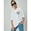 Bisiklet Yaka Baskılı Oversize T-Shirt - Beyaz - 101466 Bisiklet Yaka Baskılı Oversize T-Shirt - Beyaz - 101466