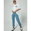 Bisiklet Yaka Baskılı Oversize T-Shirt - Beyaz - 101466 Bisiklet Yaka Baskılı Oversize T-Shirt - Beyaz - 101466