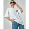 Bisiklet Yaka Baskılı Oversize T-Shirt - Beyaz - 101466 Bisiklet Yaka Baskılı Oversize T-Shirt - Beyaz - 101466