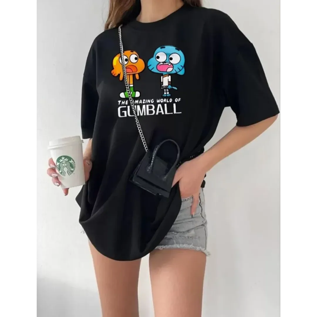 Bisiklet Yaka Baskılı Oversize T-Shirt - Siyah - 101467 Bisiklet Yaka Baskılı Oversize T-Shirt - Siyah - 101467