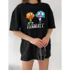 Bisiklet Yaka Baskılı Oversize T-Shirt - Siyah - 101467 Bisiklet Yaka Baskılı Oversize T-Shirt - Siyah - 101467