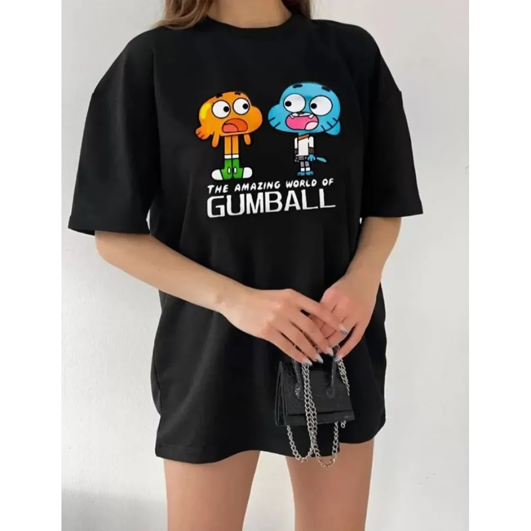 Bisiklet Yaka Baskılı Oversize T-Shirt - Siyah - 101467 Bisiklet Yaka Baskılı Oversize T-Shirt - Siyah - 101467