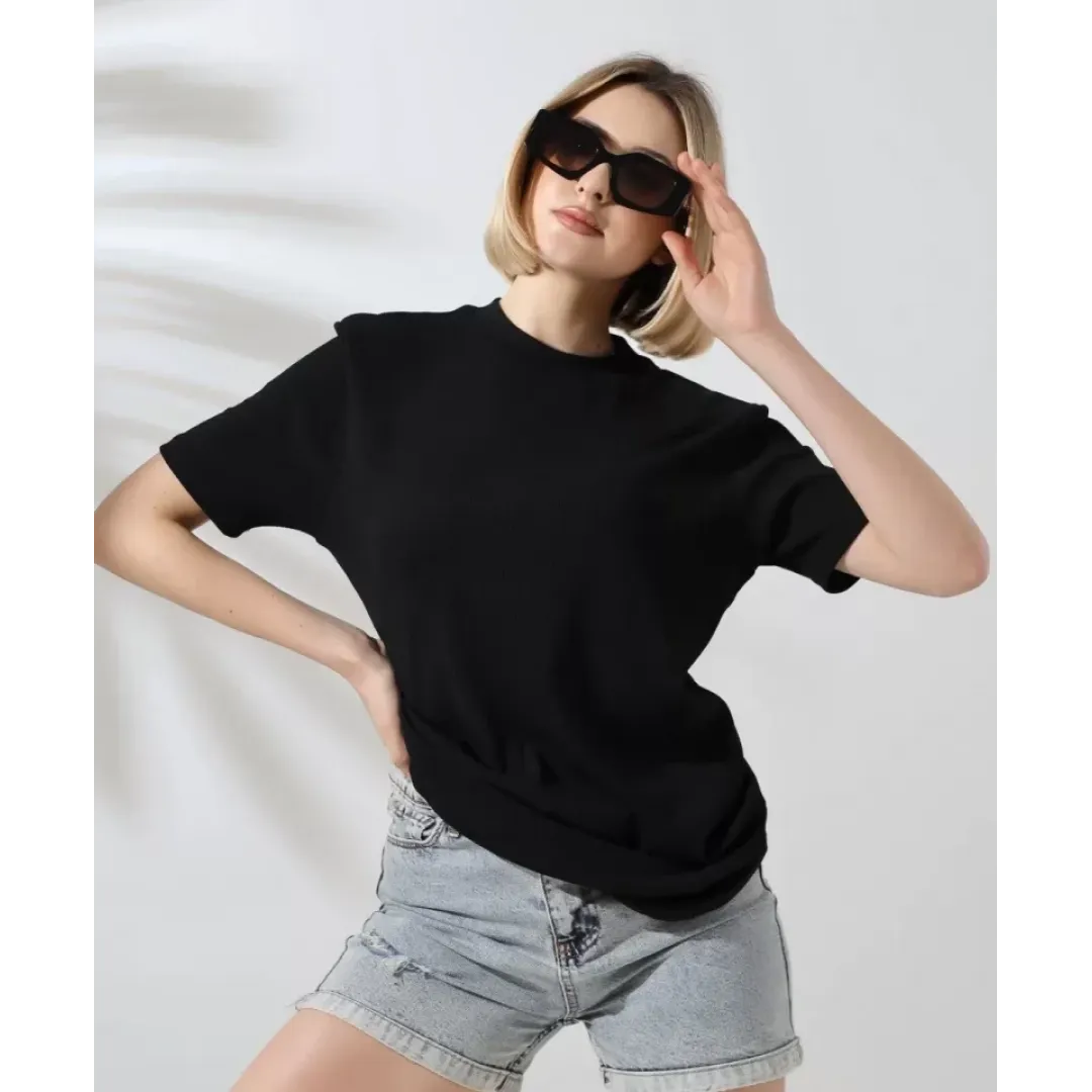 Unisex Bisiklet Yaka Slim Fit T-Shirt - Siyah - 101471 Unisex Bisiklet Yaka Slim Fit T-Shirt - Siyah - 101471