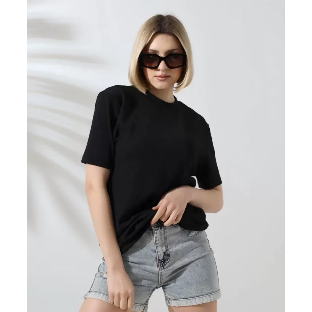 Unisex Bisiklet Yaka Slim Fit T-Shirt - Siyah - 101471 Unisex Bisiklet Yaka Slim Fit T-Shirt - Siyah - 101471