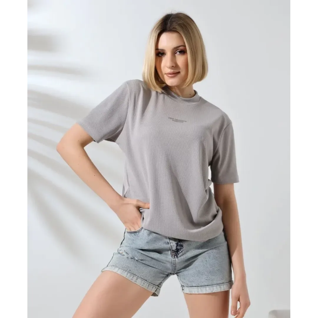 Unisex Bisiklet Yaka Baskılı Slim Fit T-Shirt - Boyalı Gri - 101472 Unisex Bisiklet Yaka Baskılı Slim Fit T-Shirt - Boyalı Gri - 101472