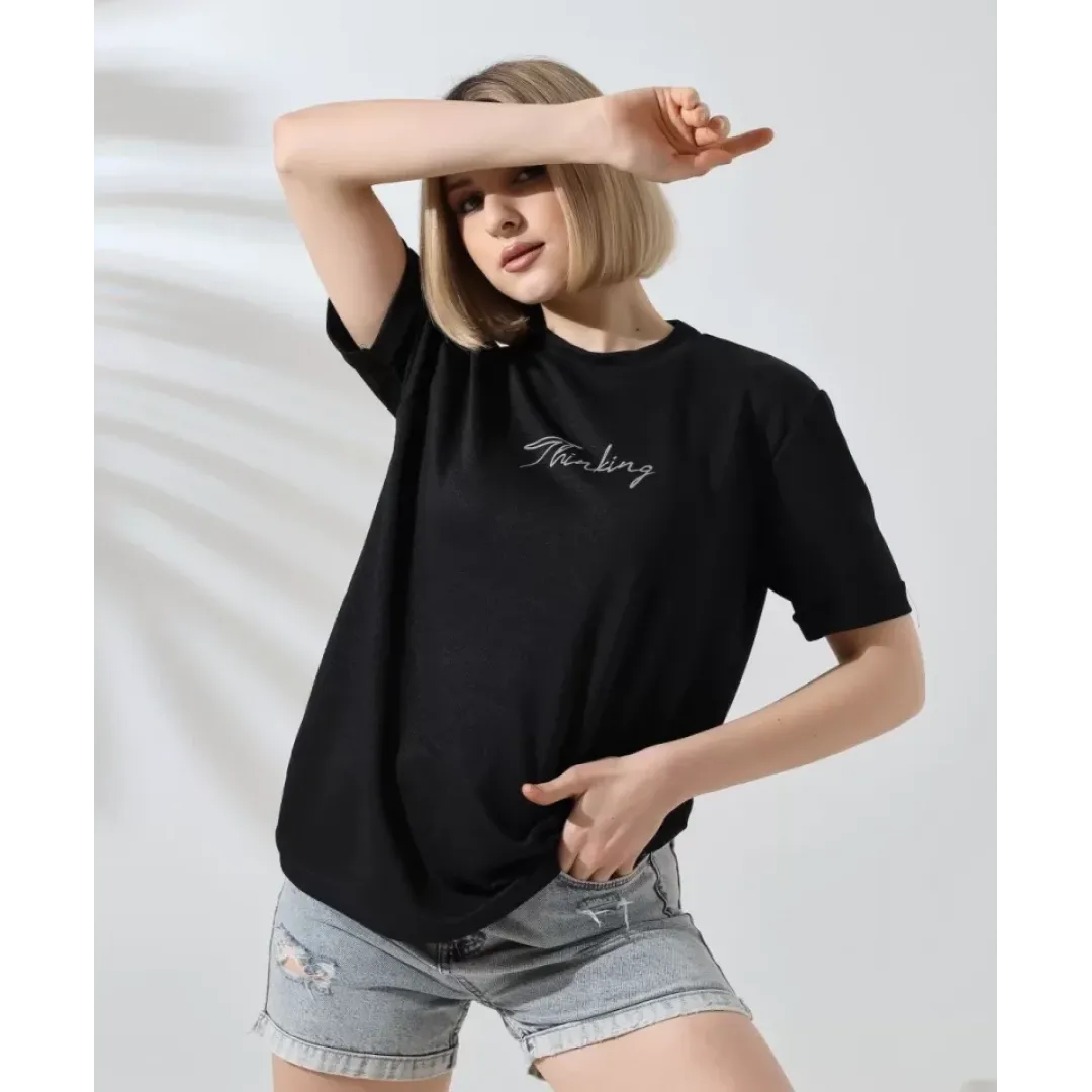 Unisex Bisiklet Yaka Baskılı Slim Fit T-Shirt - Siyah - 101475 Unisex Bisiklet Yaka Baskılı Slim Fit T-Shirt - Siyah - 101475