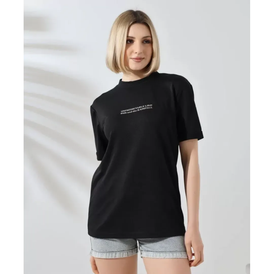 Unisex Bisiklet Yaka Baskılı Slim Fit T-Shirt - Siyah - 101476 Unisex Bisiklet Yaka Baskılı Slim Fit T-Shirt - Siyah - 101476