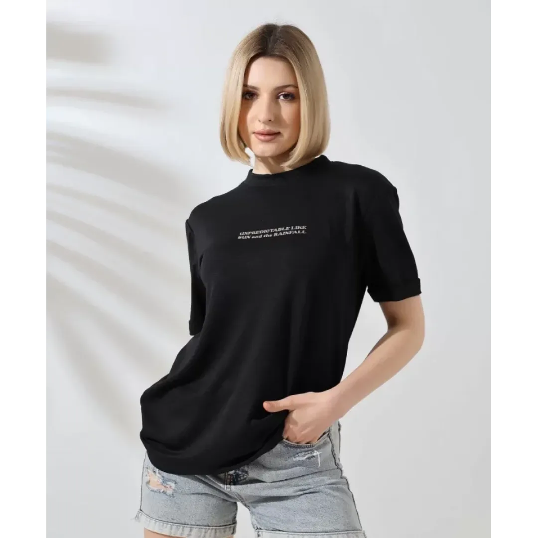 Unisex Bisiklet Yaka Baskılı Slim Fit T-Shirt - Siyah - 101476 Unisex Bisiklet Yaka Baskılı Slim Fit T-Shirt - Siyah - 101476