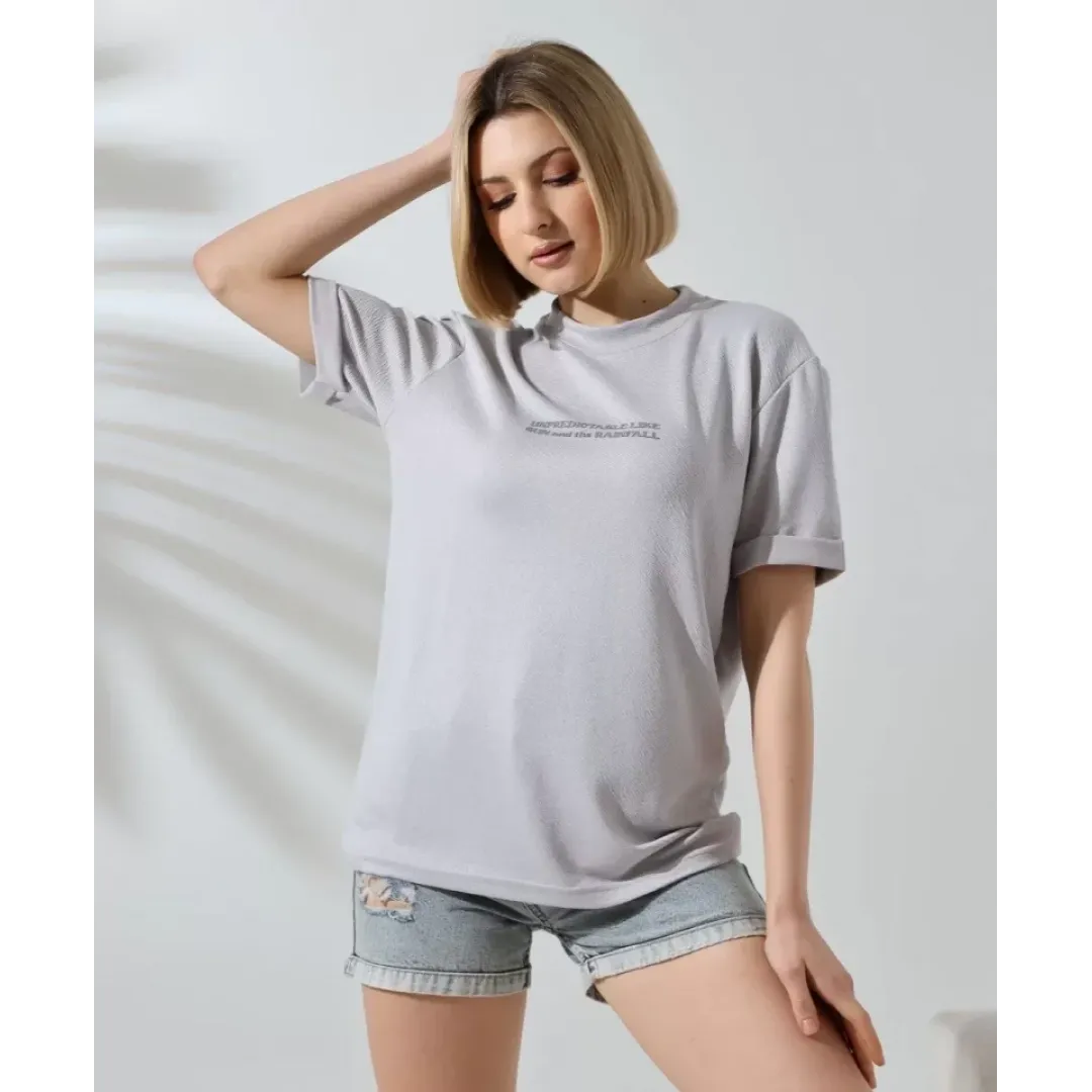 Unisex Bisiklet Yaka Baskılı Slim Fit T-Shirt - Boyalı Gri - 101477 Unisex Bisiklet Yaka Baskılı Slim Fit T-Shirt - Boyalı Gri - 101477
