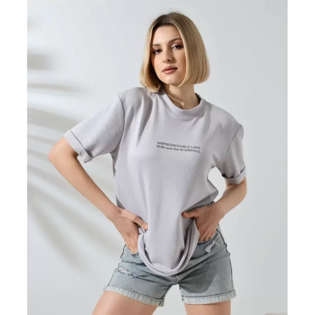 Unisex Bisiklet Yaka Baskılı Slim Fit T-Shirt - Boyalı Gri - 101477 Unisex Bisiklet Yaka Baskılı Slim Fit T-Shirt - Boyalı Gri - 101477