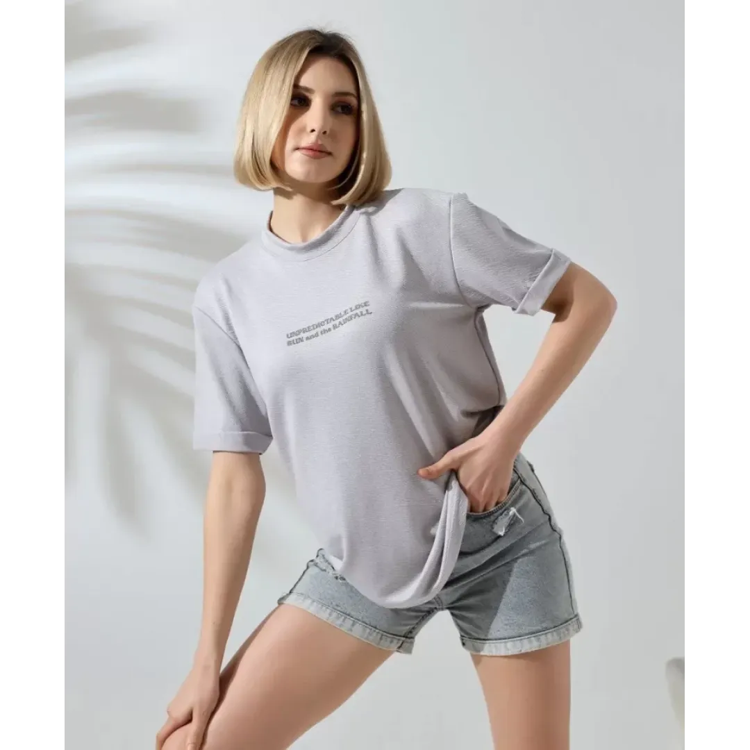 Unisex Bisiklet Yaka Baskılı Slim Fit T-Shirt - Boyalı Gri - 101477 Unisex Bisiklet Yaka Baskılı Slim Fit T-Shirt - Boyalı Gri - 101477