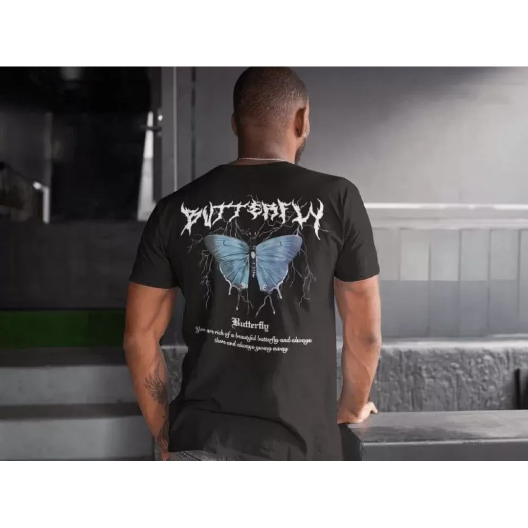 Erkek Bisiklet Yaka Baskılı Oversize T-Shirt - Siyah - 102071 Erkek Bisiklet Yaka Baskılı Oversize T-Shirt - Siyah - 102071