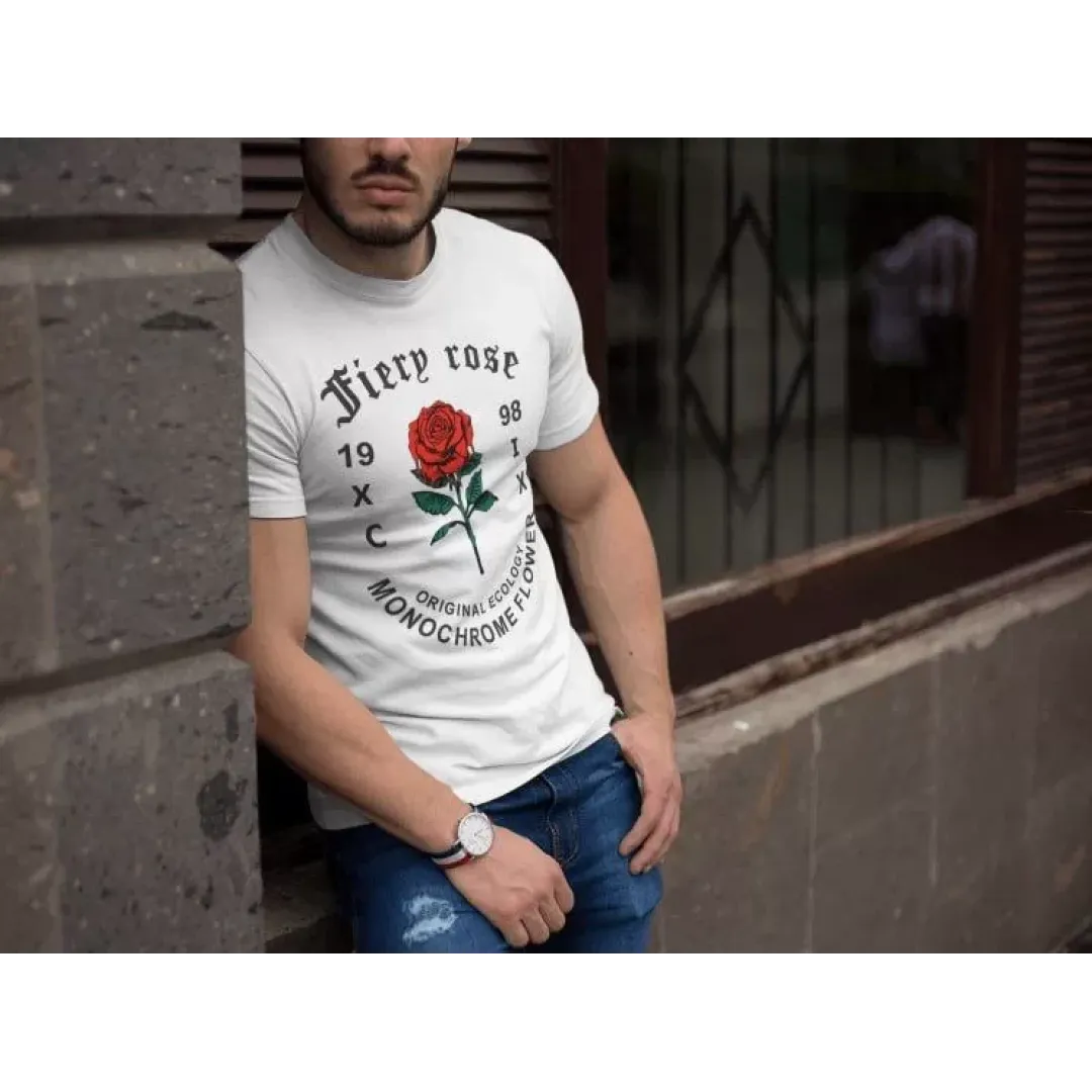 Erkek Bisiklet Yaka Baskılı Oversize T-Shirt - Beyaz - 102072 Erkek Bisiklet Yaka Baskılı Oversize T-Shirt - Beyaz - 102072