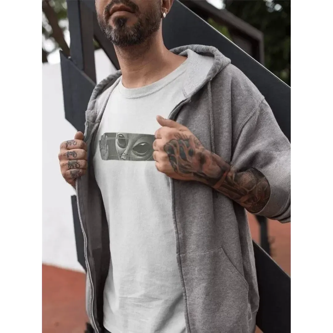 Unisex Bisiklet Yaka Baskılı Oversize T-Shirt - Beyaz - 102088