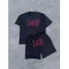 Erkek Nakış İşlemeli Şortlu Takım - Siyah - 102318