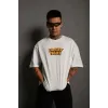 Unisex Bisiklet Yaka Baskılı Oversize T-Shirt - Beyaz - 102324