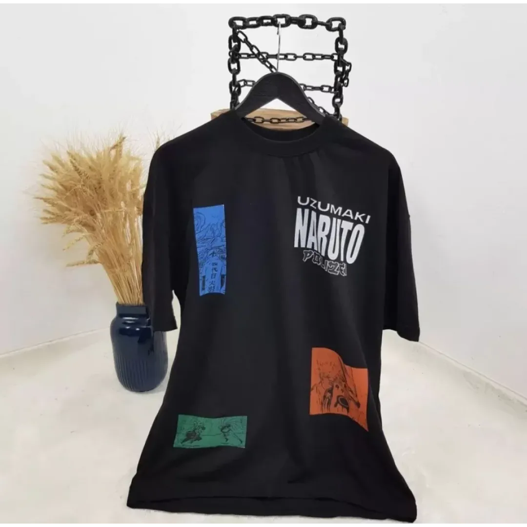 Unisex Bisiklet Yaka Baskılı Oversize T-Shirt - Siyah - 102327