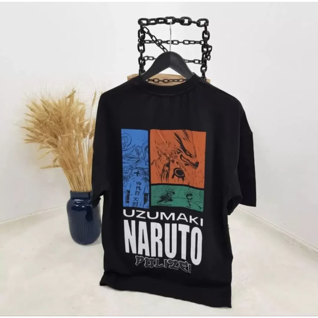 Unisex Bisiklet Yaka Baskılı Oversize T-Shirt - Siyah - 102327
