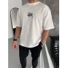 Unisex Bisiklet Yaka Baskılı Oversize T-Shirt - Beyaz - 102328 Unisex Bisiklet Yaka Baskılı Oversize T-Shirt - Beyaz - 102328