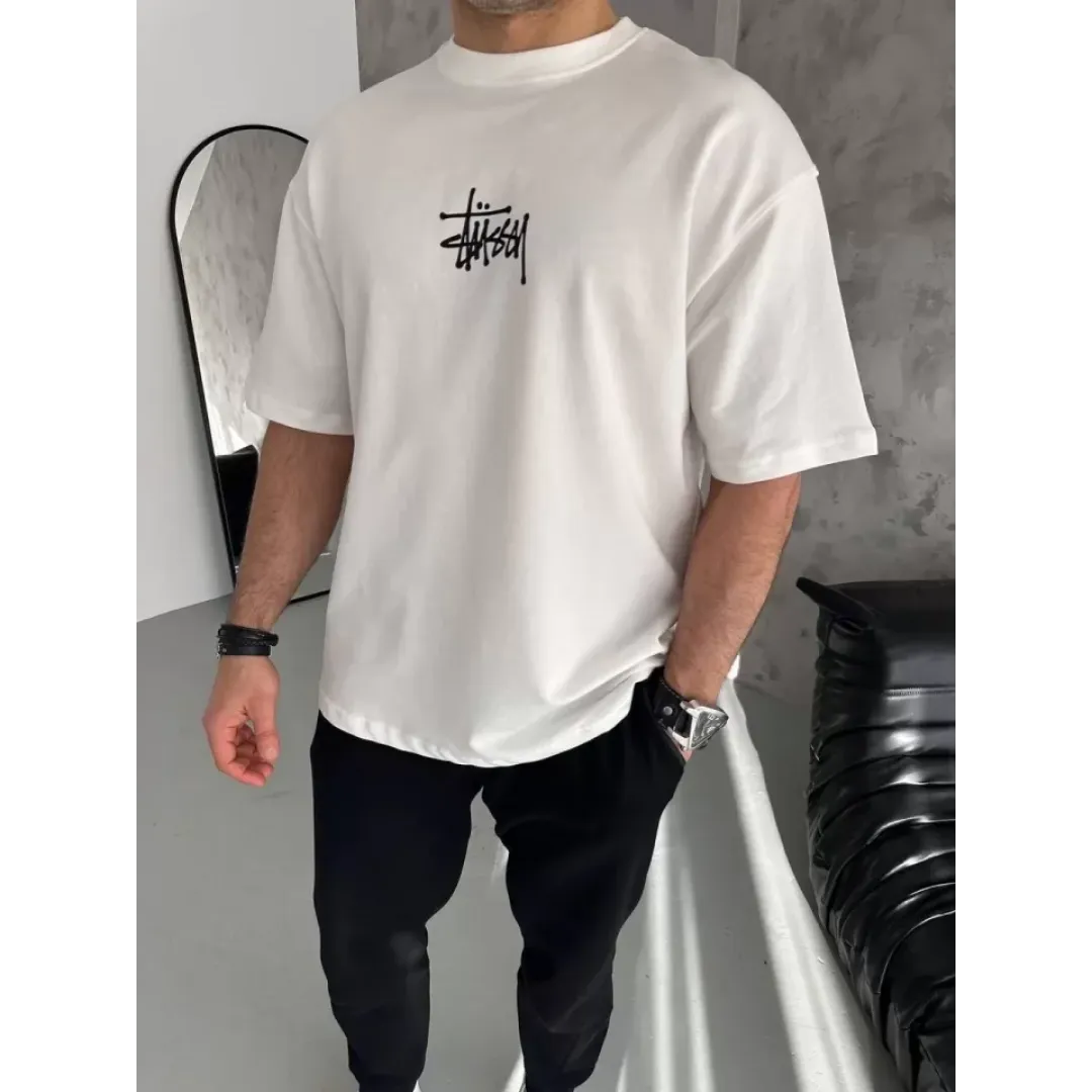 Unisex Bisiklet Yaka Baskılı Oversize T-Shirt - Beyaz - 102328 Unisex Bisiklet Yaka Baskılı Oversize T-Shirt - Beyaz - 102328