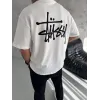 Unisex Bisiklet Yaka Baskılı Oversize T-Shirt - Beyaz - 102328 Unisex Bisiklet Yaka Baskılı Oversize T-Shirt - Beyaz - 102328