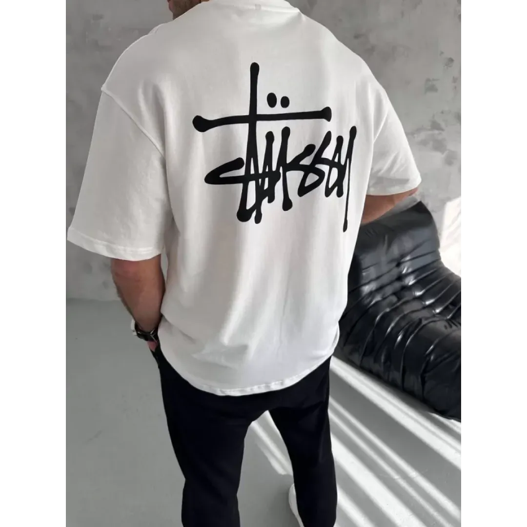 Unisex Bisiklet Yaka Baskılı Oversize T-Shirt - Beyaz - 102328 Unisex Bisiklet Yaka Baskılı Oversize T-Shirt - Beyaz - 102328