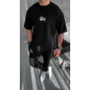 Unisex Bisiklet Yaka Baskılı Oversize T-Shirt - Siyah - 102329 Unisex Bisiklet Yaka Baskılı Oversize T-Shirt - Siyah - 102329