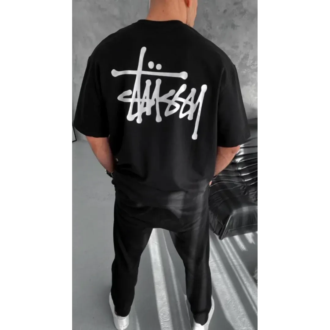 Unisex Bisiklet Yaka Baskılı Oversize T-Shirt - Siyah - 102329 Unisex Bisiklet Yaka Baskılı Oversize T-Shirt - Siyah - 102329
