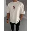 Unisex Bisiklet Yaka Baskılı Oversize T-Shirt - Beyaz - 102332 Unisex Bisiklet Yaka Baskılı Oversize T-Shirt - Beyaz - 102332