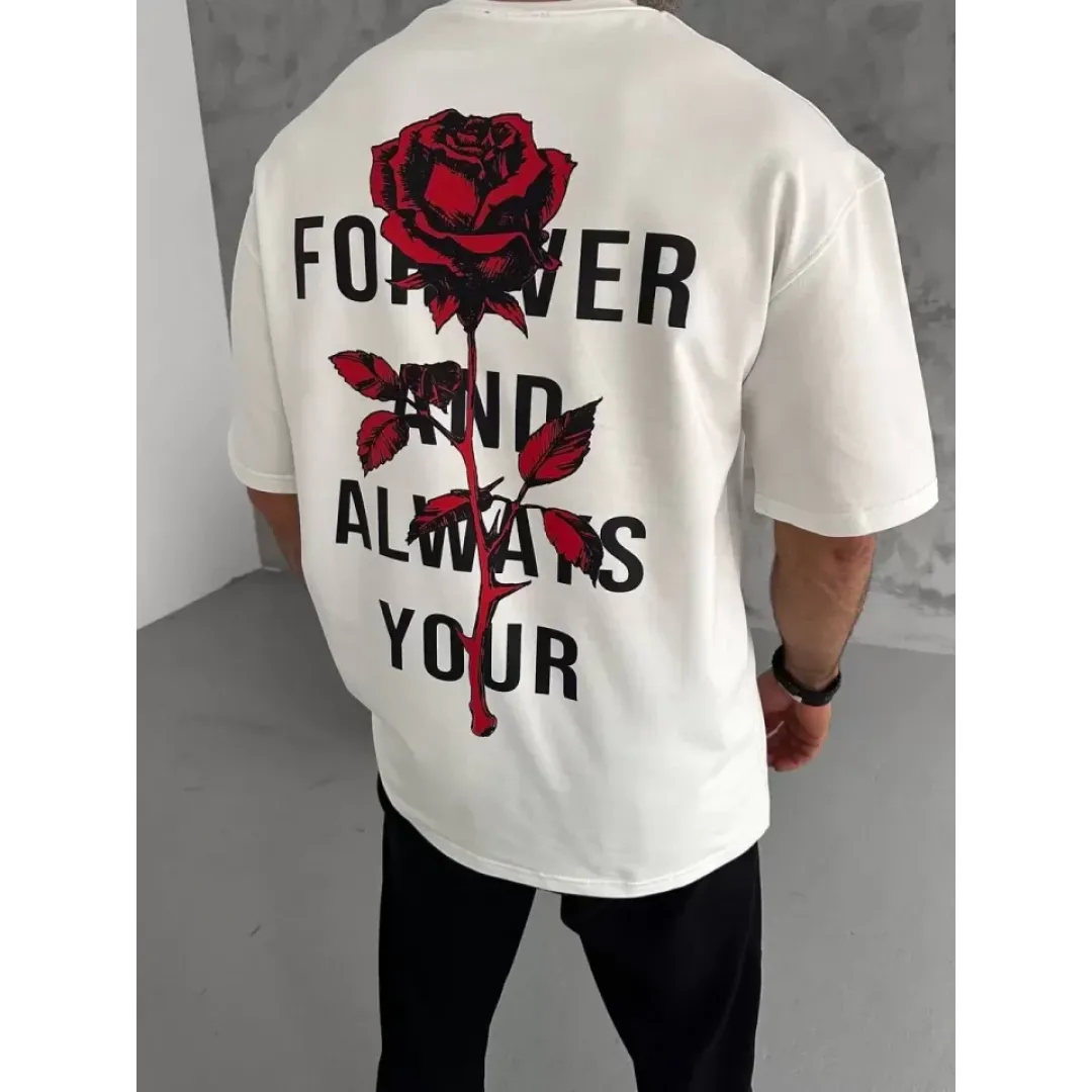 Unisex Bisiklet Yaka Baskılı Oversize T-Shirt - Beyaz - 102332 Unisex Bisiklet Yaka Baskılı Oversize T-Shirt - Beyaz - 102332