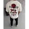 Unisex Bisiklet Yaka Baskılı Oversize T-Shirt - Beyaz - 102332 Unisex Bisiklet Yaka Baskılı Oversize T-Shirt - Beyaz - 102332