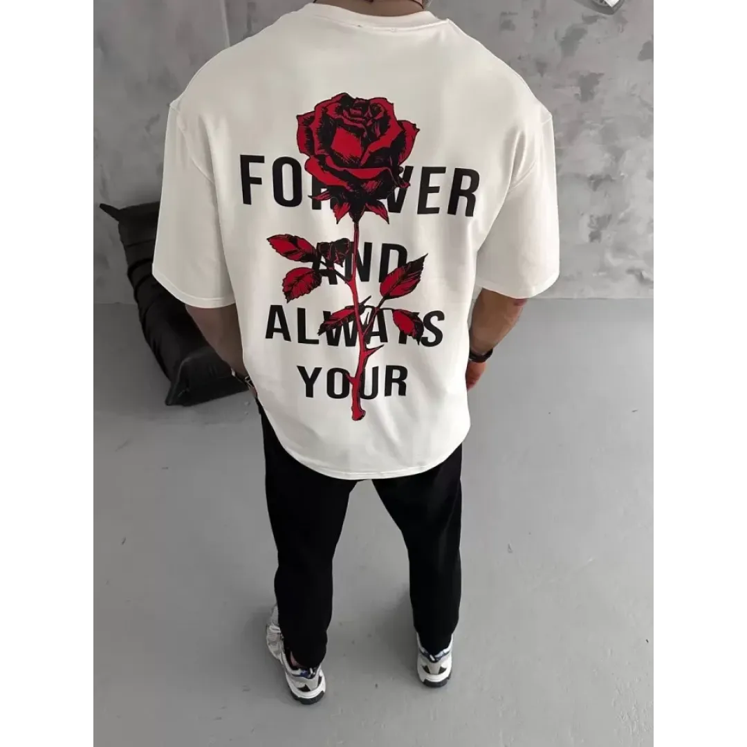 Unisex Bisiklet Yaka Baskılı Oversize T-Shirt - Beyaz - 102332 Unisex Bisiklet Yaka Baskılı Oversize T-Shirt - Beyaz - 102332