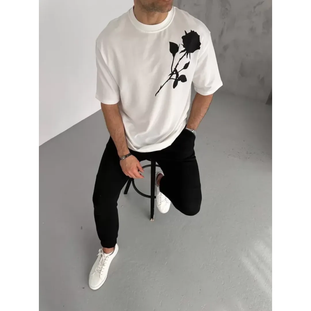 Unisex Bisiklet Yaka Baskılı Oversize T-Shirt - Beyaz - 102334 Unisex Bisiklet Yaka Baskılı Oversize T-Shirt - Beyaz - 102334