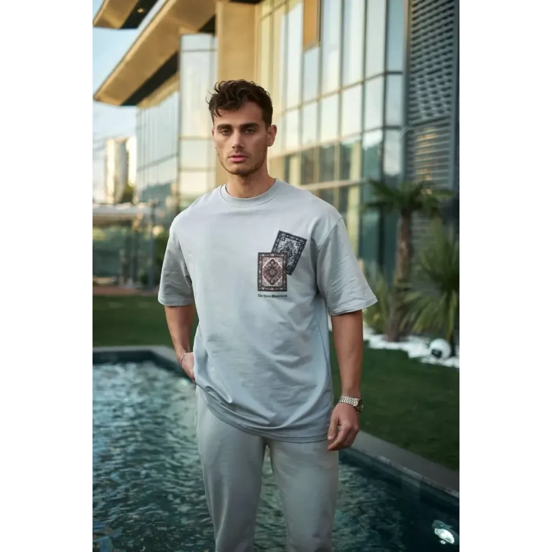 Unisex Bisiklet Yaka Baskılı Oversize T-Shirt - Boyalı Gri - 102340 Unisex Bisiklet Yaka Baskılı Oversize T-Shirt - Boyalı Gri - 102340