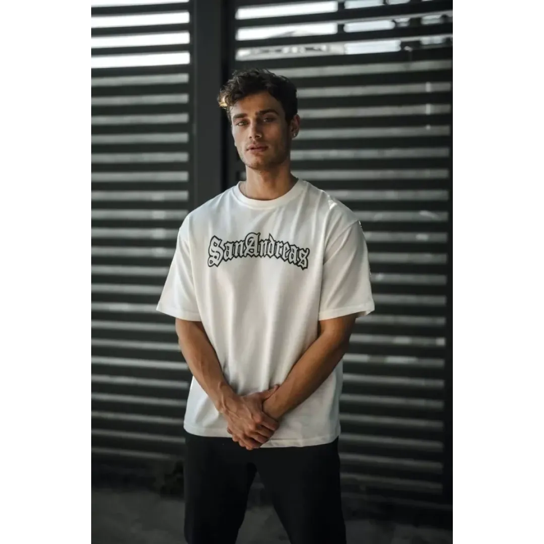 Unisex Bisiklet Yaka Baskılı Oversize T-Shirt - Beyaz - 102345 Unisex Bisiklet Yaka Baskılı Oversize T-Shirt - Beyaz - 102345