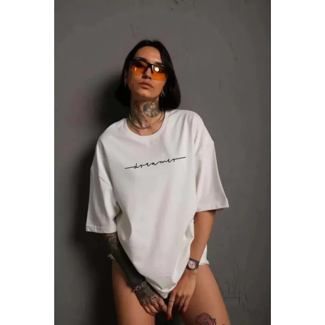 Unisex Bisiklet Yaka Baskılı T-Shirt - Beyaz - 102355 Unisex Bisiklet Yaka Baskılı T-Shirt - Beyaz - 102355