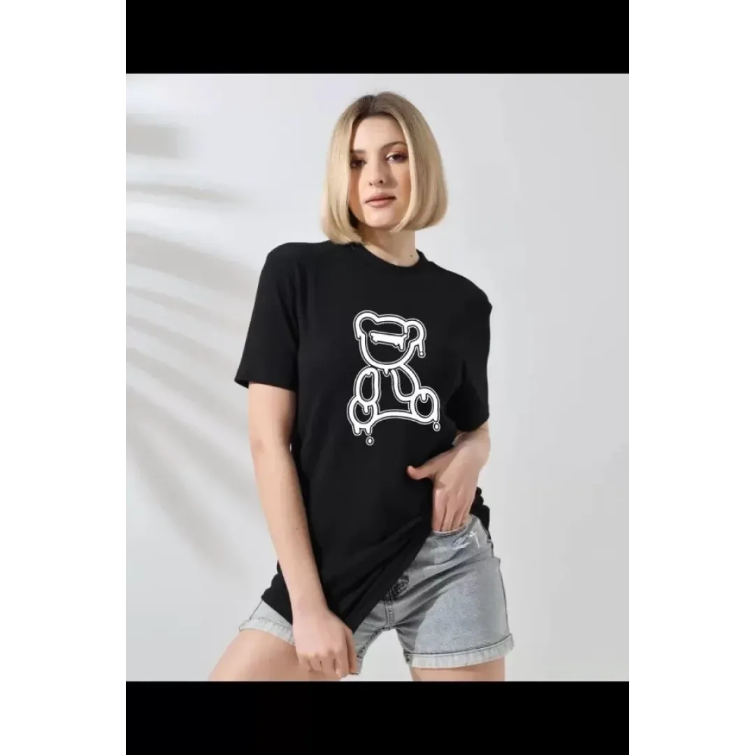 Unisex Bisiklet Yaka Baskılı T-Shirt - Siyah - 102356 Unisex Bisiklet Yaka Baskılı T-Shirt - Siyah - 102356
