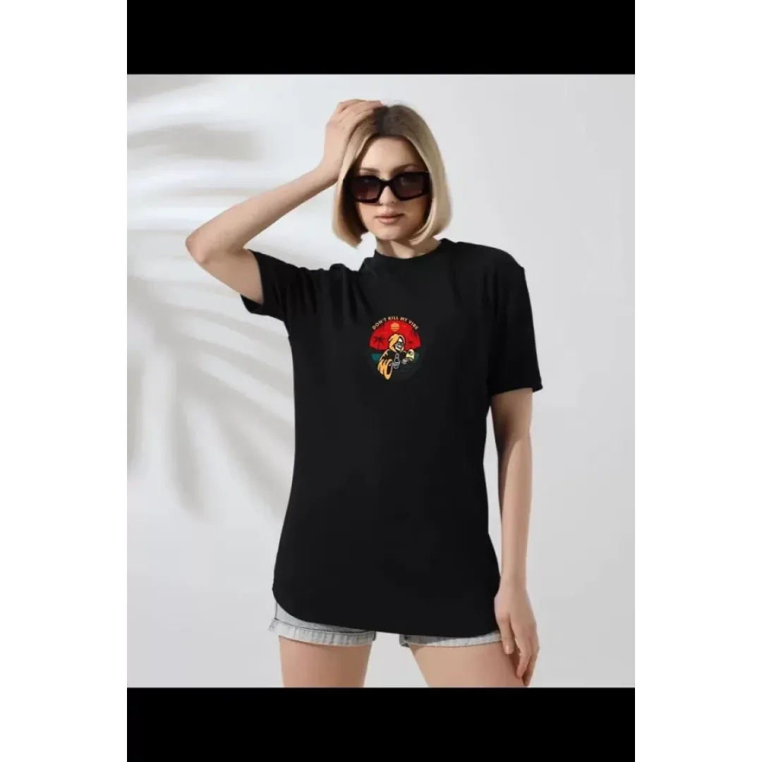 Unisex Bisiklet Yaka Baskılı T-Shirt - Siyah - 102358 Unisex Bisiklet Yaka Baskılı T-Shirt - Siyah - 102358