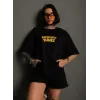Unisex Bisiklet Yaka Baskılı Oversize T-Shirt - Siyah - 102372 Unisex Bisiklet Yaka Baskılı Oversize T-Shirt - Siyah - 102372