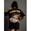 Unisex Bisiklet Yaka Baskılı Oversize T-Shirt - Siyah - 102372 Unisex Bisiklet Yaka Baskılı Oversize T-Shirt - Siyah - 102372