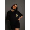 Unisex Bisiklet Yaka Baskılı Oversize T-Shirt - Siyah - 102522 Unisex Bisiklet Yaka Baskılı Oversize T-Shirt - Siyah - 102522