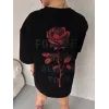 Unisex Bisiklet Yaka Baskılı Oversize T-Shirt - Siyah - 102530