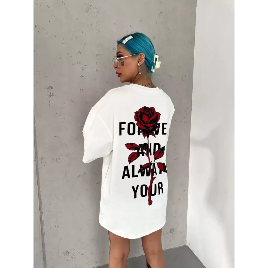 Unisex Bisiklet Yaka Baskılı Oversize T-Shirt - Beyaz - 102531 Unisex Bisiklet Yaka Baskılı Oversize T-Shirt - Beyaz - 102531