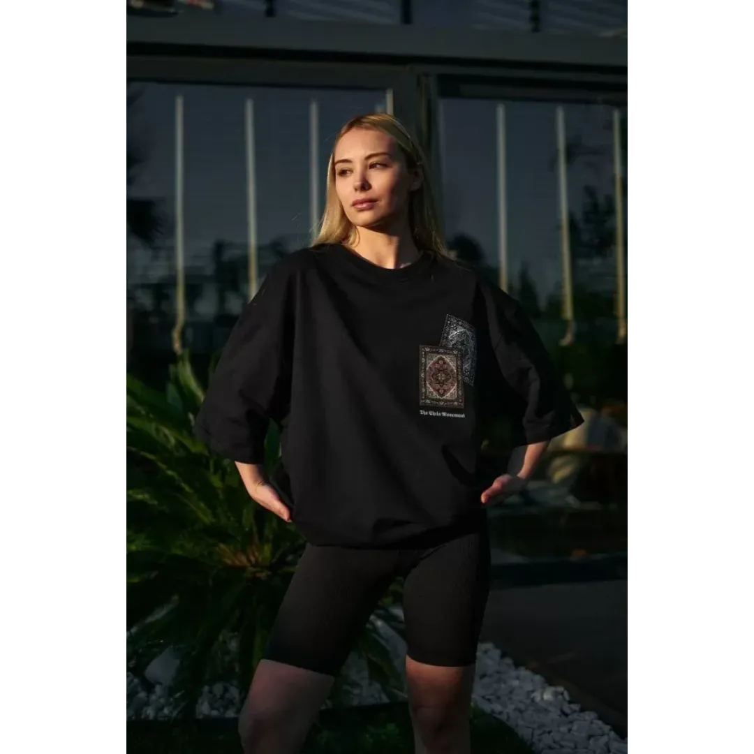 Unisex Bisiklet Yaka Baskılı Oversize T-Shirt - Siyah - 102538 Unisex Bisiklet Yaka Baskılı Oversize T-Shirt - Siyah - 102538