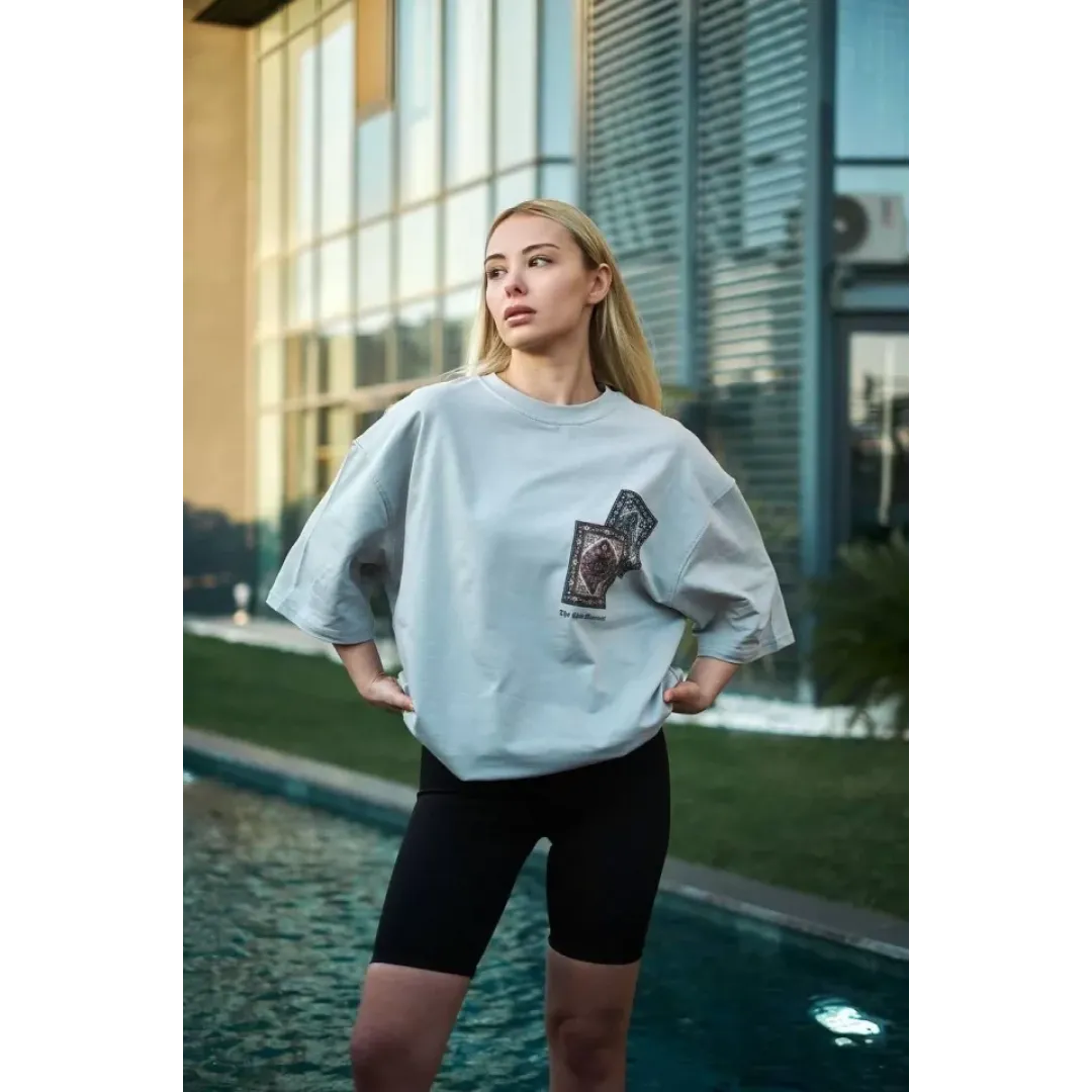 Unisex Bisiklet Yaka Baskılı Oversize T-Shirt - Boyalı Gri - 102539 Unisex Bisiklet Yaka Baskılı Oversize T-Shirt - Boyalı Gri - 102539