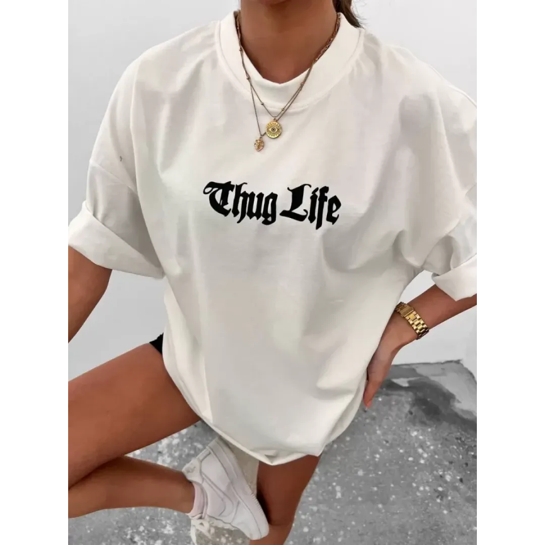 Unisex Bisiklet Yaka Baskılı Oversize T-Shirt - Beyaz - 102545 Unisex Bisiklet Yaka Baskılı Oversize T-Shirt - Beyaz - 102545