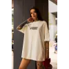 Unisex Bisiklet Yaka Baskılı Oversize T-Shirt - Beyaz - 102547 Unisex Bisiklet Yaka Baskılı Oversize T-Shirt - Beyaz - 102547