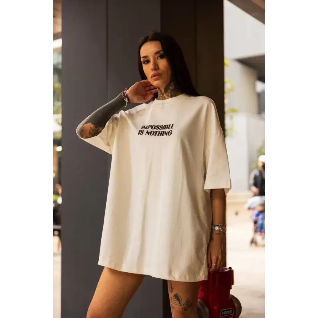 Unisex Bisiklet Yaka Baskılı Oversize T-Shirt - Beyaz - 102547 Unisex Bisiklet Yaka Baskılı Oversize T-Shirt - Beyaz - 102547