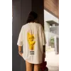 Unisex Bisiklet Yaka Baskılı Oversize T-Shirt - Beyaz - 102547 Unisex Bisiklet Yaka Baskılı Oversize T-Shirt - Beyaz - 102547